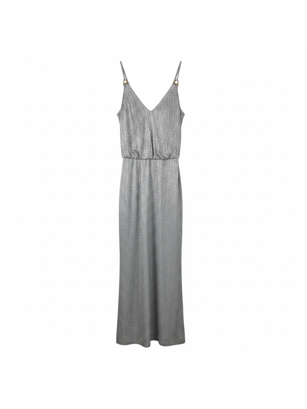 Calvin Klein Silver Metallic Maxi Dress with Spaghetti Straps